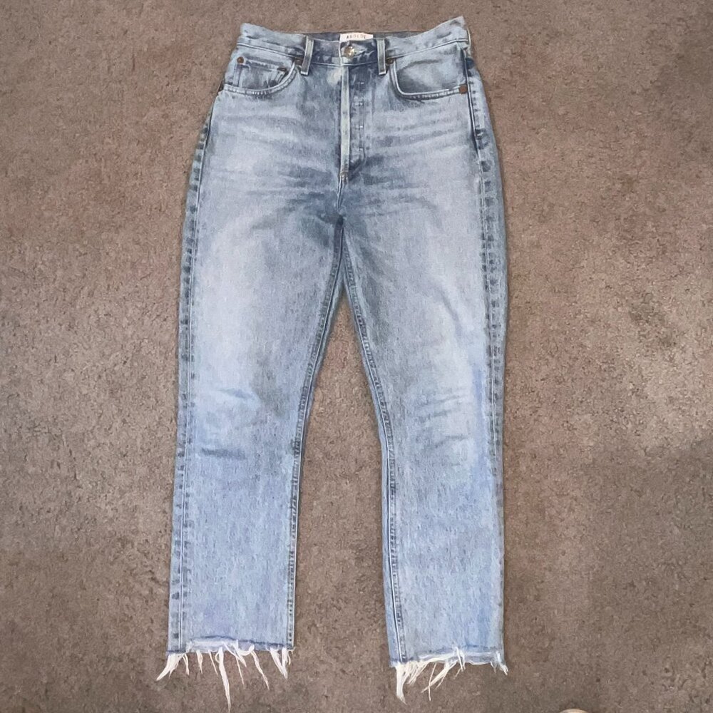 AGOLDE RILEY HIGH RISE STRAIGHT BLUE JEANS CROPPED RAW FRAYED HEM -  EUC - 26